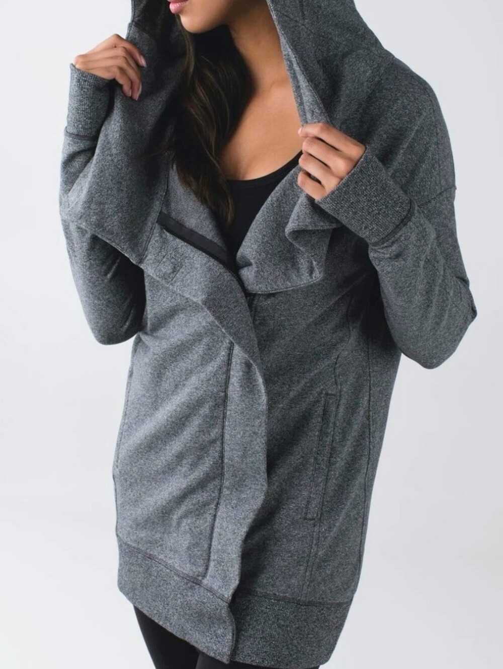 LULULEMON Wrap Up Hoodie Jacket Size 8 Gray Asymmetrical Full Zip